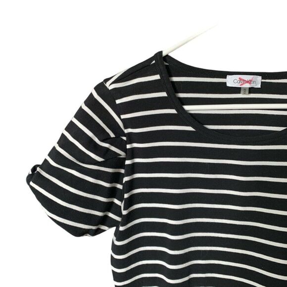 Calvin Klein Woman M Black White Stripe Puff Business Casual Comfy Classic - Picture 2 of 9